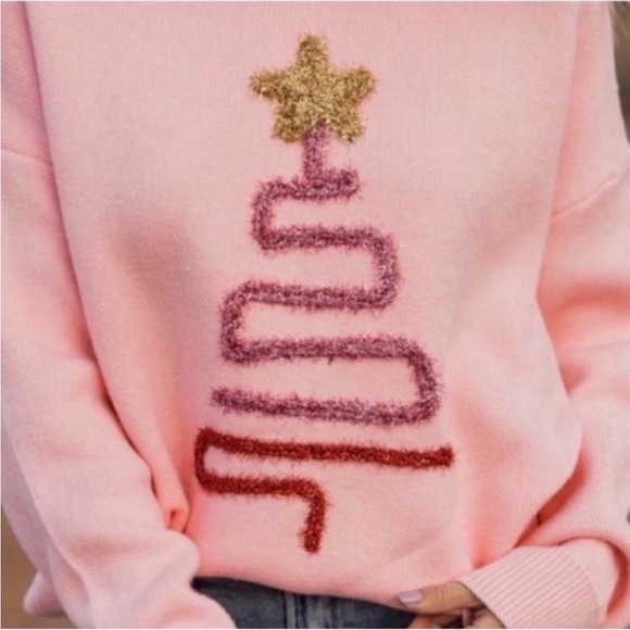 Main Strip Sweaters - Plus Size Pink Tinsel Tree Sweater